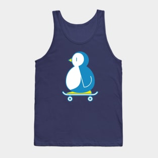 Cute Little Blue Penguin Skateboarding Vector Illustration Tank Top